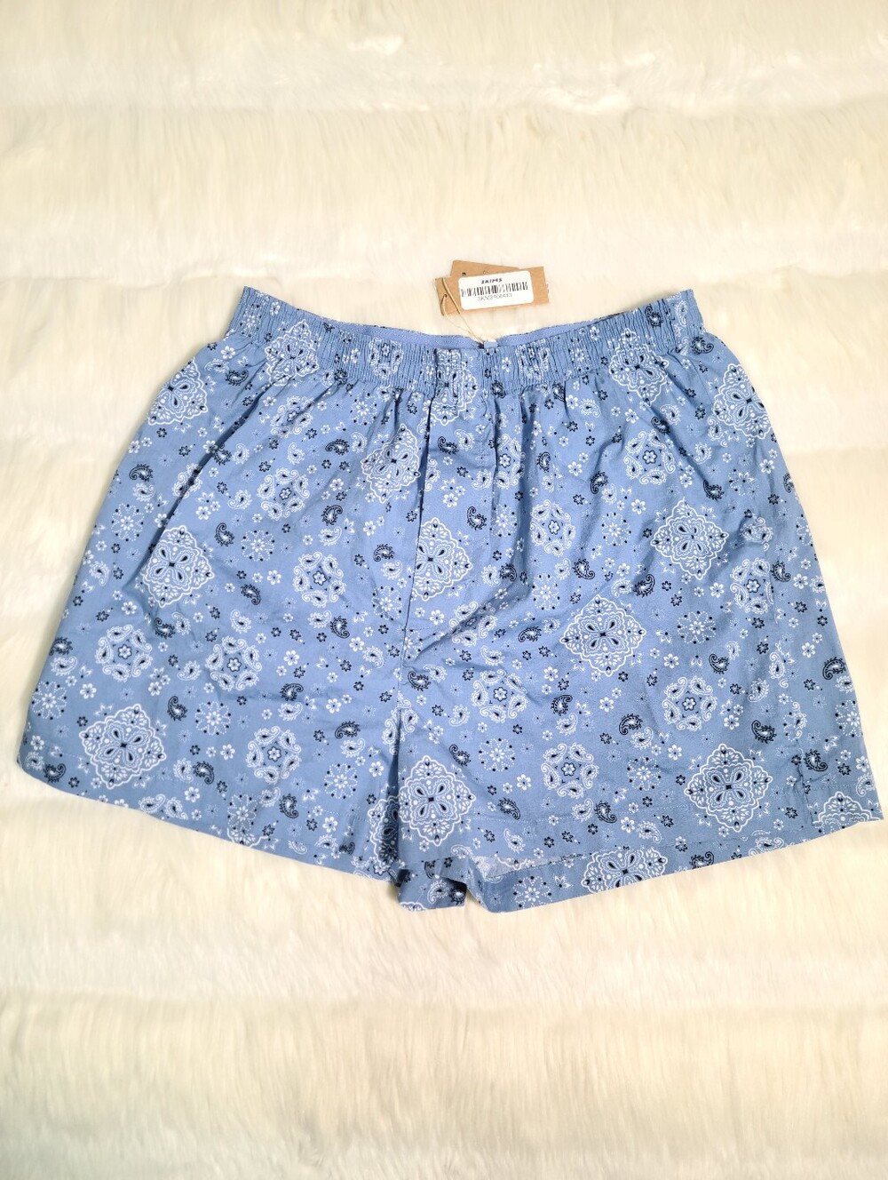 SKIMS Cotton Popplin Boxer Short Blue Artic Snow Bandana Women XS NEW